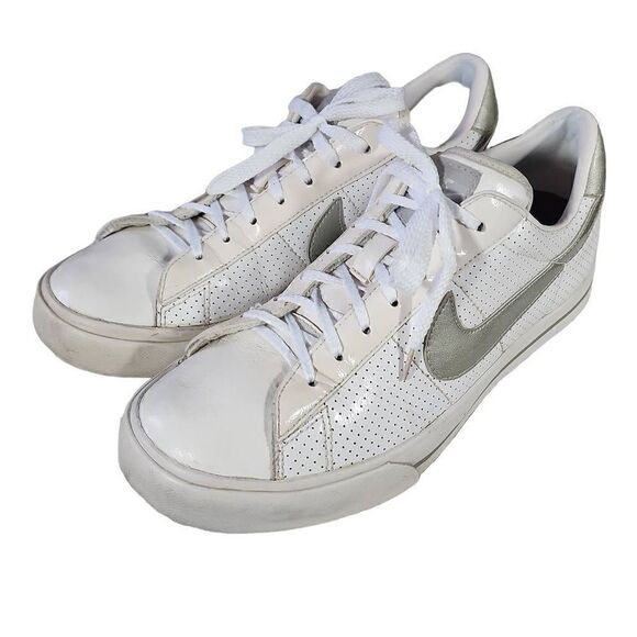 Nike Women's White And Silver Sweet Classic Patent Perforated Sneakers Size 8.5 - Picture 7 of 9